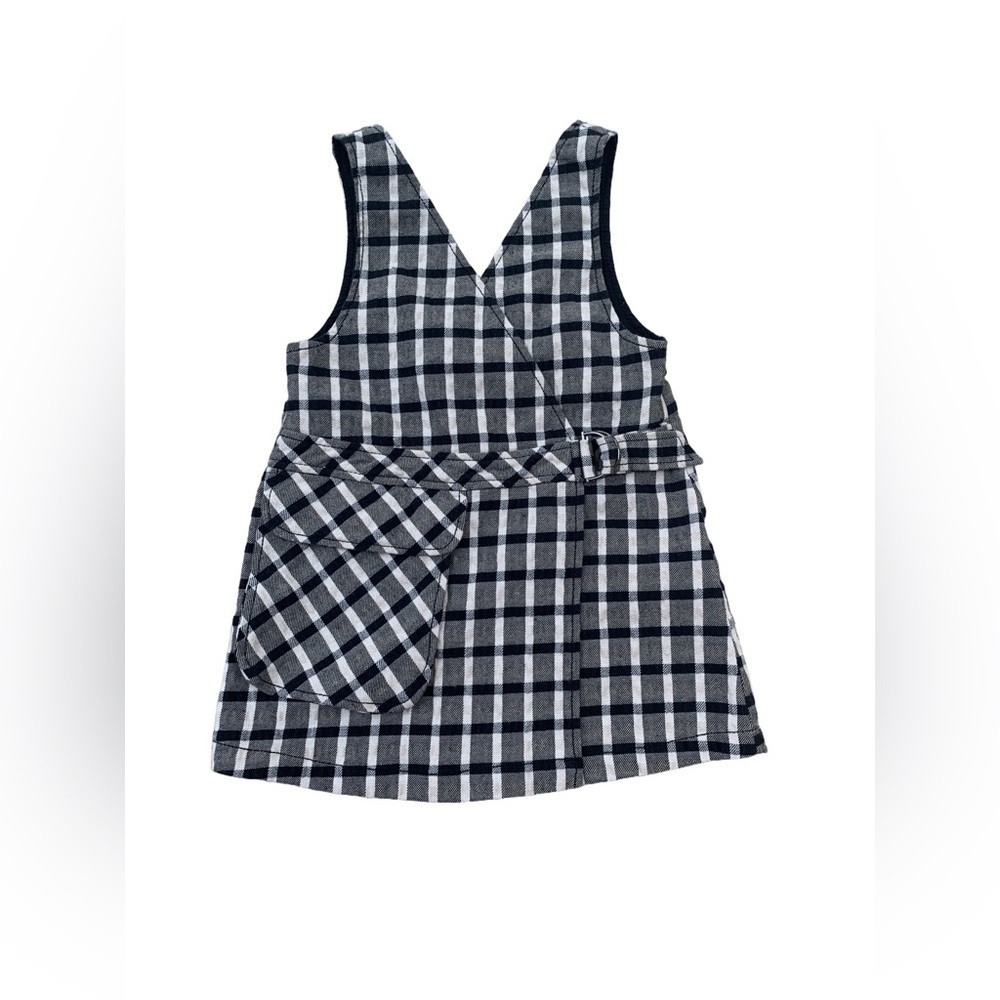 Zara Size 3-4 Years Black and White Checkered Plaid Pinafore Jumper Dress